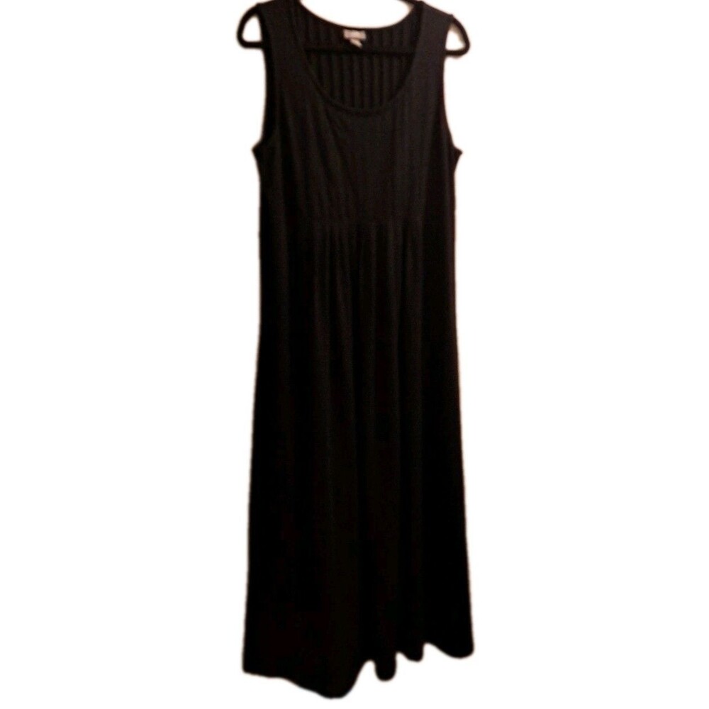J Jill Sleeveless Long Dress Women's L Pintucked Fit Flare Maxi Lagenlook Preppy
